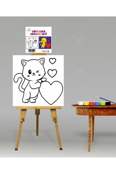 tuvval Sayılarla Boyama Seti Kalpli Kedicik 20x20 Çocuk Sayılarla Boyama Hobi...