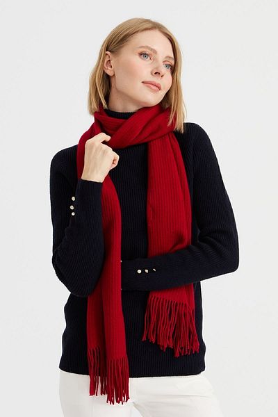 Desen Triko Women's Knitwear Single Color Tasseled Wool Scarf Red