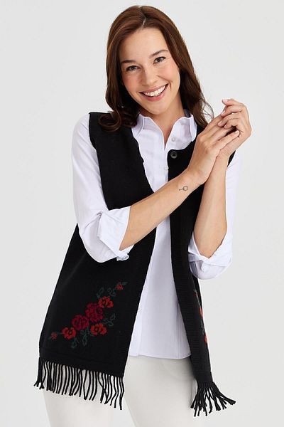 Desen Triko Women's Skirt Floral Tassel Vest Black