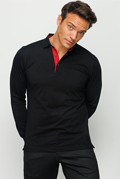 Desen Triko Чоловічий світшот з довгими рукавами та коміром-поло, чорний