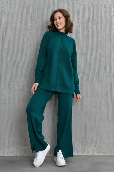 barış sülün lovebox Set de tricotaje flexibile din țesătură guler cu mânecă lungă verde și pantaloni verzi cu talie înaltă 1070