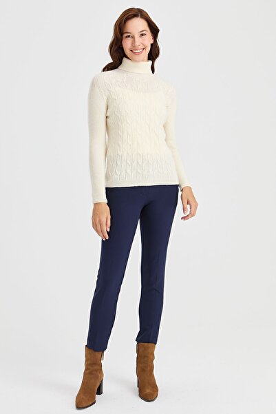 Desen Triko Women's Full Turtleneck Front Loose Wool Sweater Bone