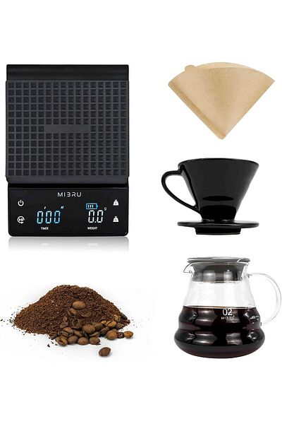 MIBRU v60 brewing kit with coffee scale