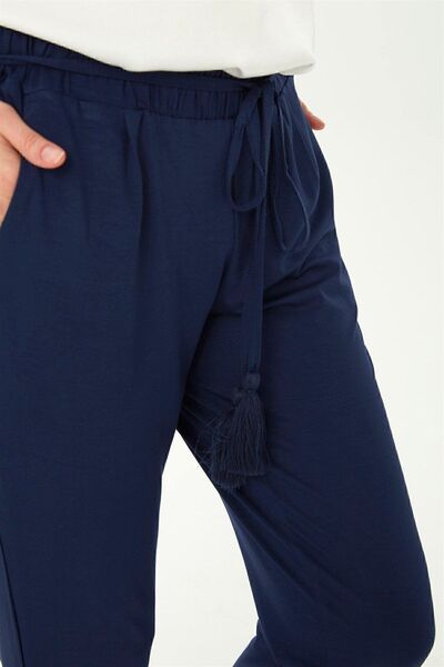 Desen Triko Woman's Carrot Leg Jersey Trousers Navy Blue