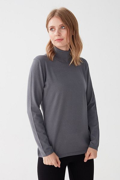 Desen Triko Women's Lycra Long Sleeve Basic Full Fisherman Blouse Smoked