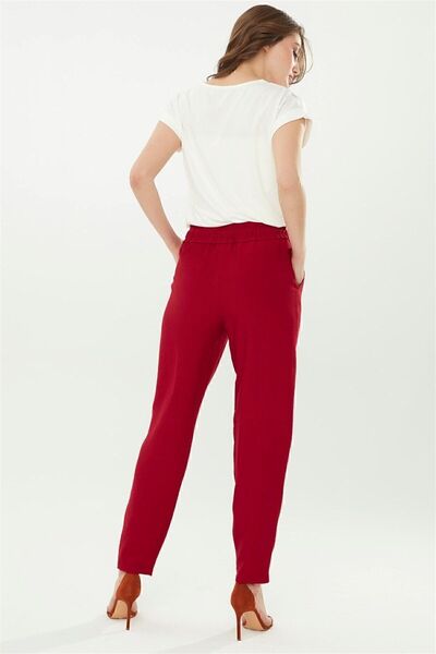 Desen Triko Women's Carrot Leg Linen Trousers Red