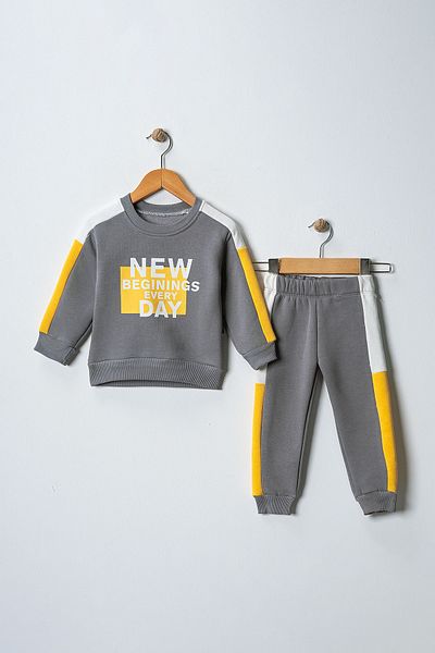 c.c.l. coccolin kids baby clup New Beginings Every Day Printed 3 Thread Fleece Winter Double Bottom Top Children's Set
