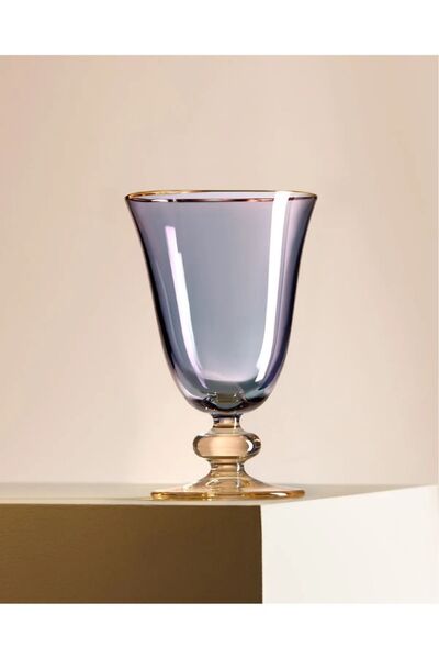 P H Panayır Home Sofy-6'lı Set Mavi Ayaklı Su Bardak Takımı Altın Yaldız Tatlı Dondurmalık Servis Sunumluk 200 Cc