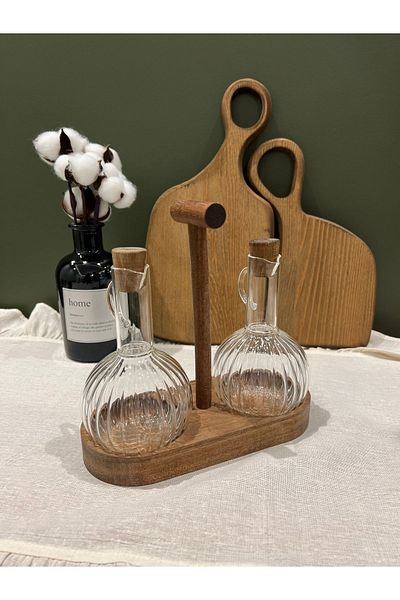 may home design Wooden Modern Oil Pot with Double Stand 300 ml