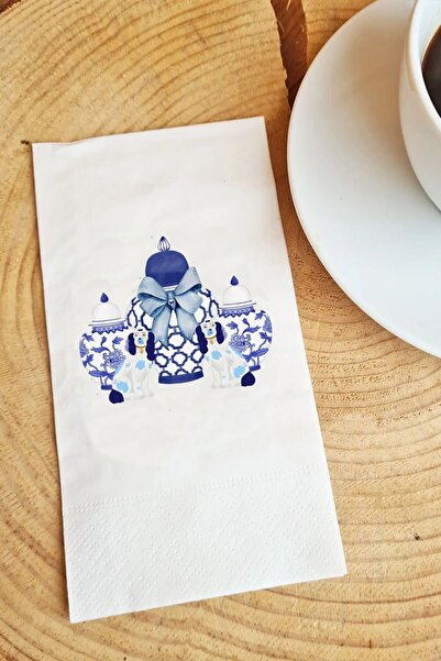 Hediyenza Blue Blanc Vazo Baskılı Garson Katlama 33x33 cm Peçete Sunum Peçete...