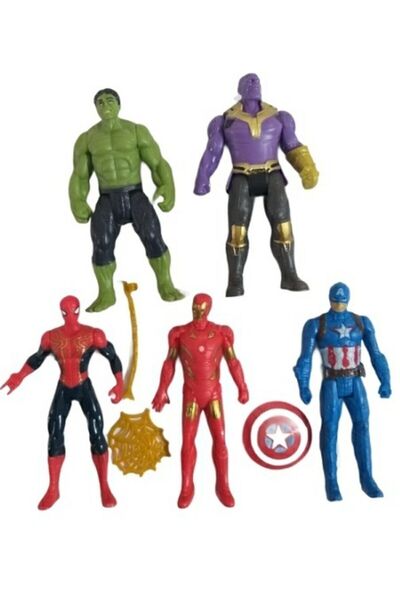 Hızır Oyuncak Avengers 5li Figür Karakter Seti Örümcek Adam Thanos Hulk Kapta...