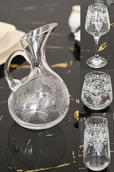 P H Panayır Home 19 Piece Glass Silver Platinum Gilt Soft Drink and Jug Set -...