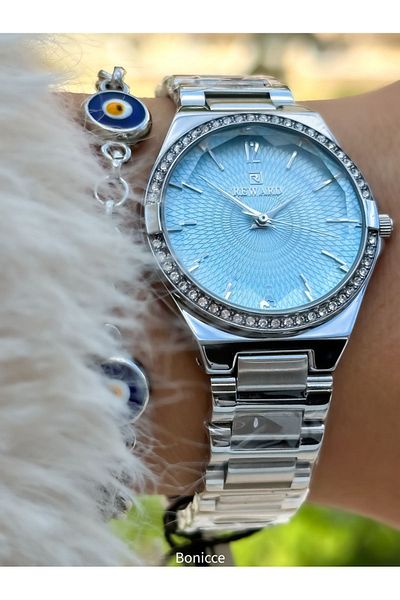 Reward Silver Colored Blue Dial - Special Locked Women's Wristwatch Bracelet