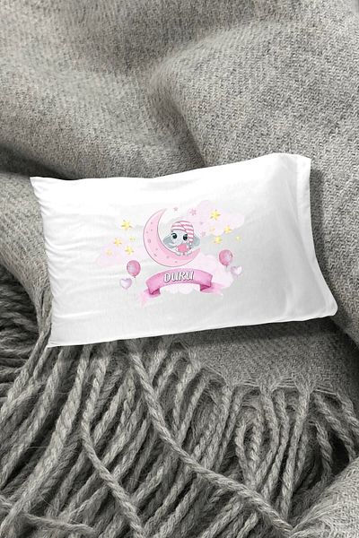 Hediyenza Pink Elephant Printed Decorative Pillow Case 50x70 Cm 1 Piece - White