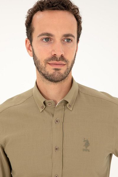 U.S. Polo Assn. Ανδρικό αθλητικό πουκάμισο U.S. POLO Slim Fit - G081SZ004.000.1837940 Logana 027 Khaki