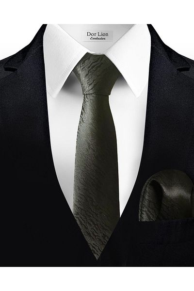Dor Lion ربطة عنق سوداء منقوشة ومنديل