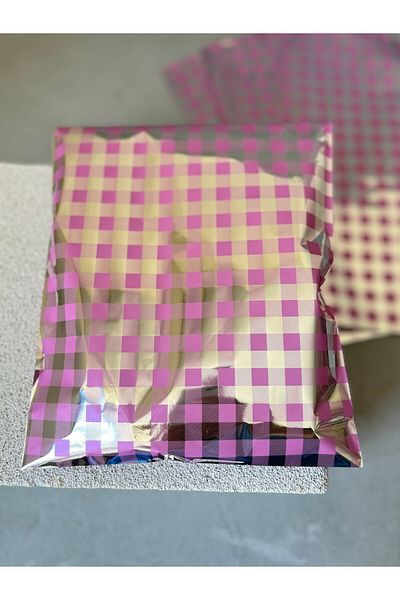 Meyofficial 20*35cm Metallic Pink Gray Checkered Gift Package - Set of 10