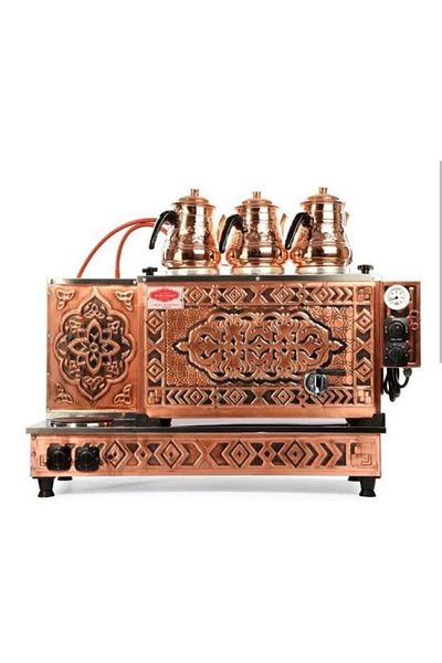 Tiryaki Ottoman Lpg Elk - Copper Tea Boiler with 3 Teapot, Fully Automatic and Video