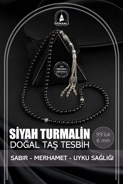 OSMANLI DOĞAL TAŞ Black Tourmaline Natural Stone Rosary 99Pcs - 6mm