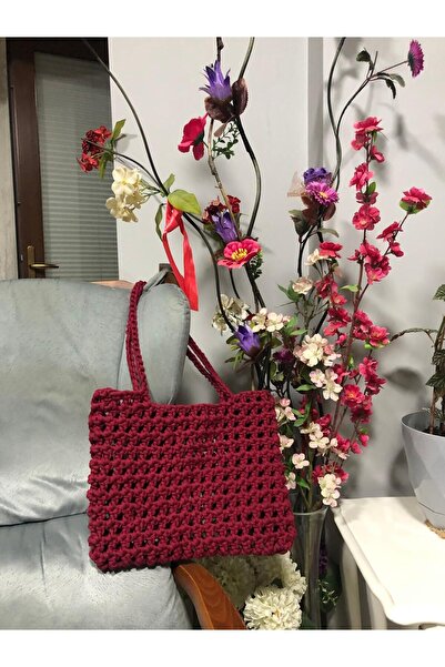 Hobi Dünyası Kadın Bordo Renkli Veronika Model El Yapımı Tığ İşi Penye Çanta ...