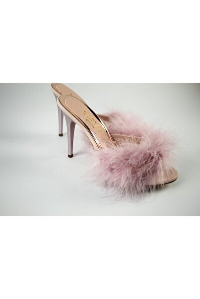 MRVshoes Bride Tüylü Topuklu Gelin Çeyiz Nişan Terliği