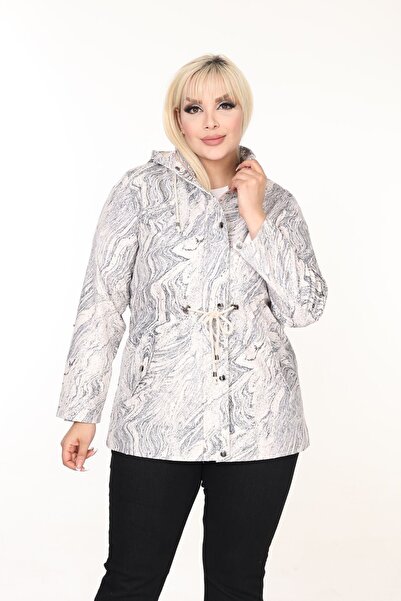Era Lisa Large Size Hooded Trench Coat - Waist Drawstring Detail