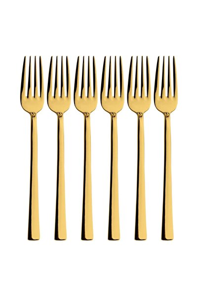 Kitchen Design Lab Parlak Gold Tatlı Çatalı 6 Adet Kahvaltı Çatal Seti Kutulu...