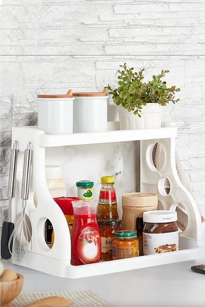 Trend Maison 2-Tier White Organizer - Countertop Tea Coffee Spice Rack Organizer