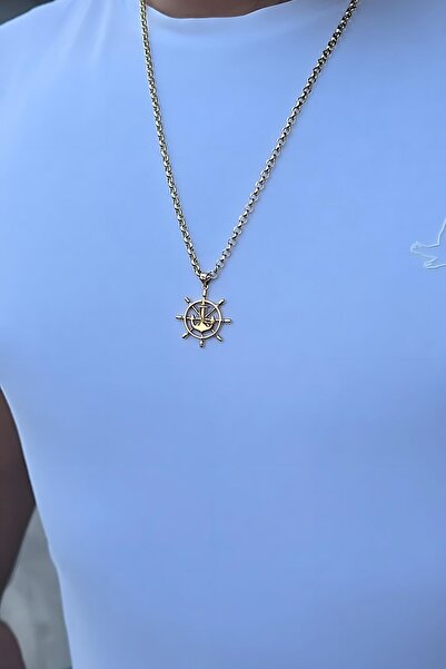 Utku Kuyumculuk 14 AYAR DOC ZİNCİRLİ ÖZEL TASARIM DENİZCİ GEMİCİ DÜMEN ALTIN KOLYE