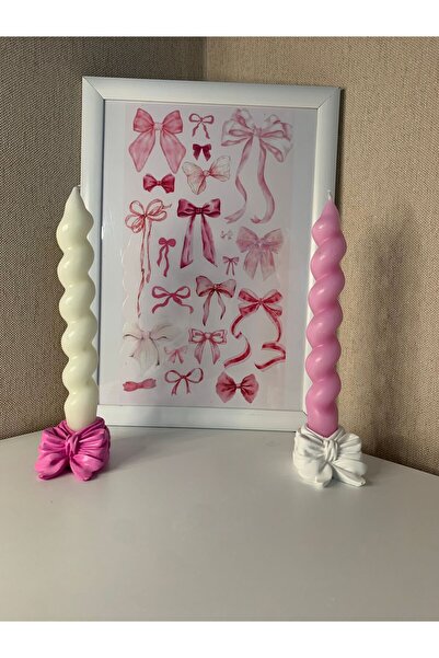 renklidüşler Pembe-Beyaz Şamdan Mumluk& Burgu Mum