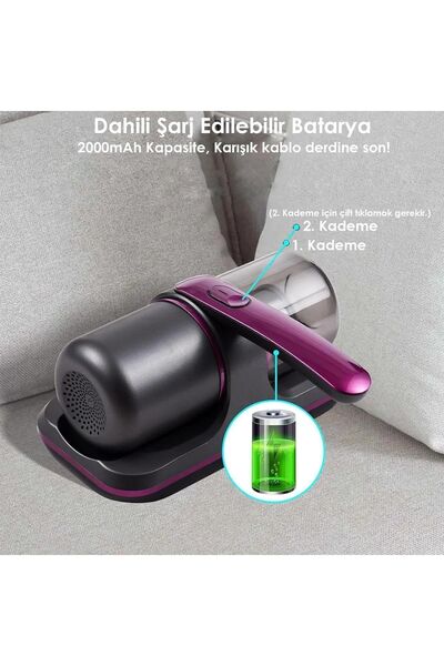 StyleArt Elektrikli Süpürge El Süpürgesi Elektrikli El Süpürgesi 8KPa Çarşaf Yastık Şarjlı UV-C Işınlı 100W