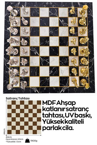 Cooper Chess 44cm Marble Patterned Large Metal Chess Set - Antique Roman Empire Caesar Figure