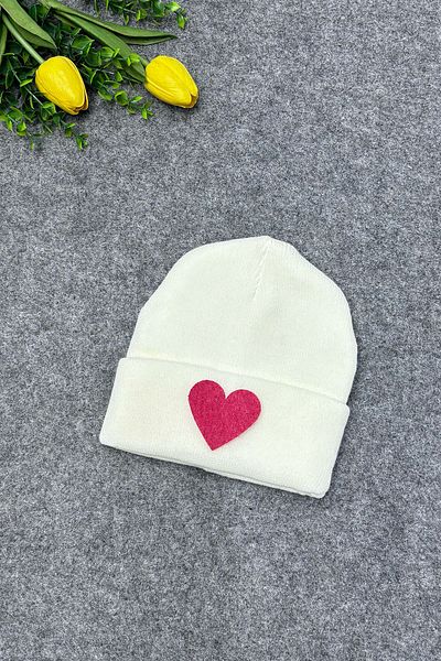 MYADA White Red Heart Patterned Knitwear Children's Beret