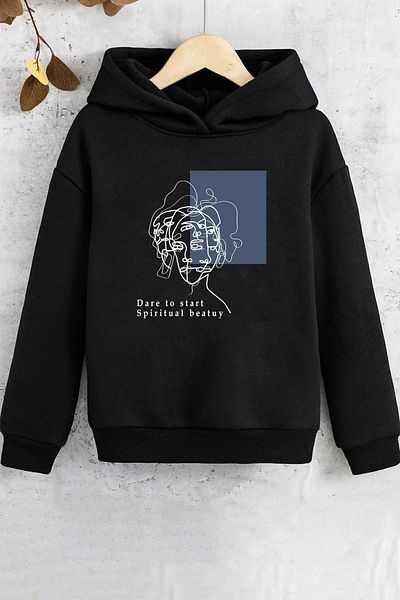 uyguntarz Kinder-Sweatshirt mit Minimal-Linienzeichnung-Print