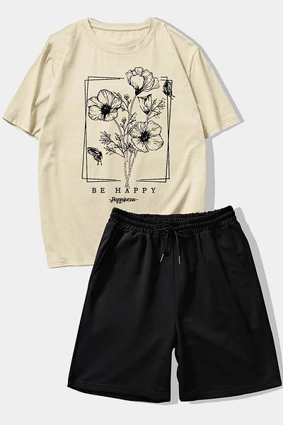 uyguntarz Σετ Unisex Be Happy εμπριμέ σορτς