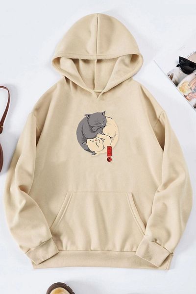 uyguntarz Unisex φούτερ με στάμπα Γιν Γιανγκ Cats