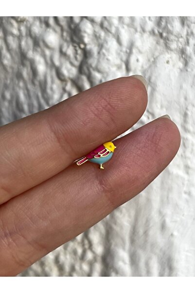 denizden silver Tekli Gümüş Mineli Kuş Küpe - 1 Adet