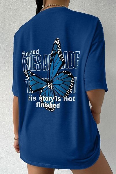 uyguntarz Unisex tričko Sax Blue Back Butterfly Printed
