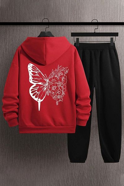 uyguntarz Unisex Schmetterling Zeichnung zurück gedruckt Trainingsanzug Set