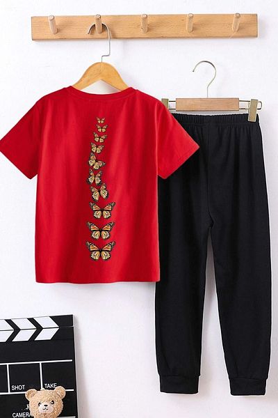 uyguntarz Children's King Butterfly Printed Bottom - Top Tracksuit Set