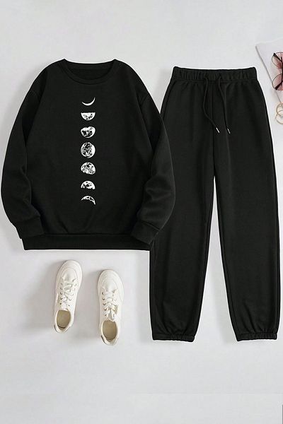 uyguntarz Unisex-Trainingsanzugset mit Rundhalsausschnitt und Astronomie-Aufdruck