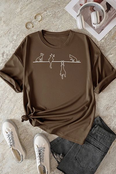 uyguntarz Μπλουζάκι Unisex Oversize Cat με στάμπα