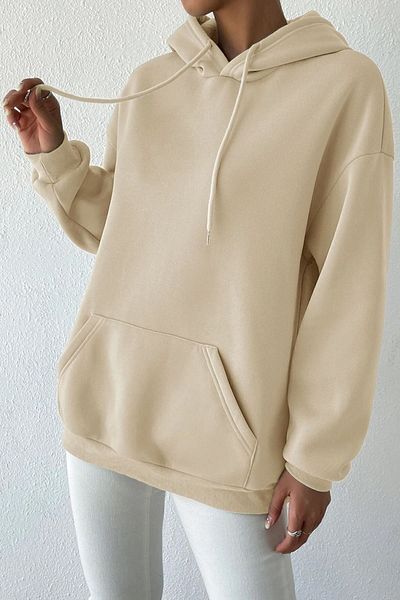 uyguntarz Φούτερ με κουκούλα σε μπεζ χρώμα Unisex βαμβακερό ράστερ