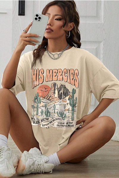 uyguntarz Μπλουζάκι Unisex His Mercies Printed Oversize