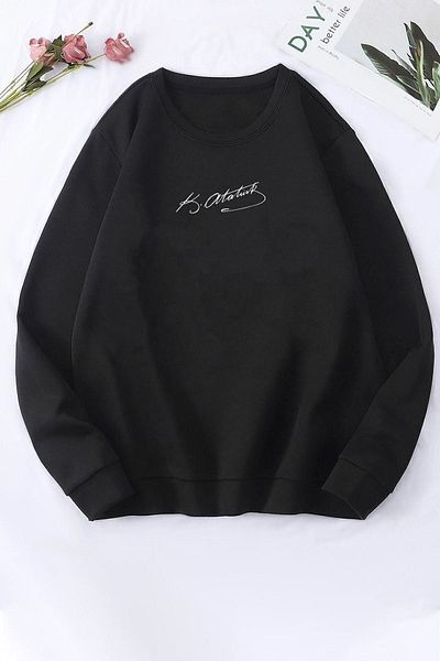 uyguntarz Unisex K.atatürk Signature bedrucktes Rundhals-Sweatshirt