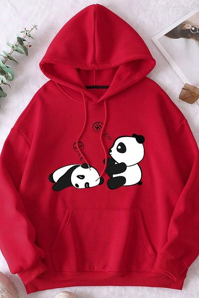 uyguntarz Unisex-Sweatshirt mit Panda-Aufdruck in Übergröße
