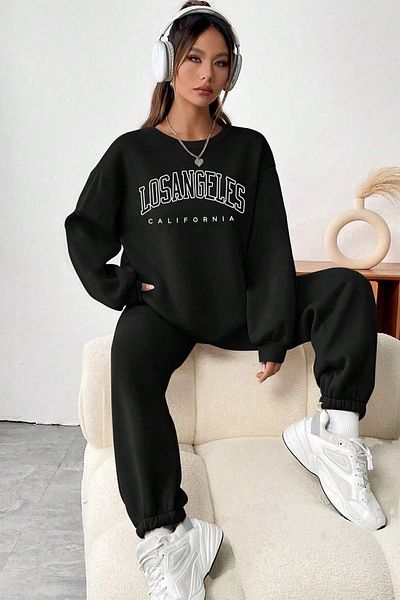 uyguntarz Bedrucktes Unisex-Trainingsanzugset mit Rundhalsausschnitt „Los Angles“