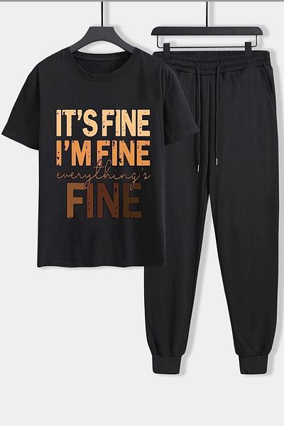 uyguntarz Σετ φόρμας 2 τεμαχίων Unisex Fine Printed