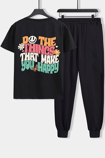 uyguntarz Unisex Κάνε τα πράγματα που σε κάνουν ευτυχισμένο Σετ φόρμας 2 τεμαχίων με στάμπα