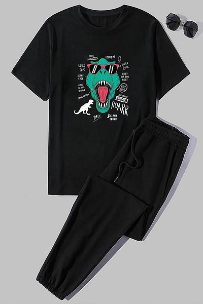 uyguntarz Σετ φόρμας 2 τεμαχίων Unisex T - Rex Printed